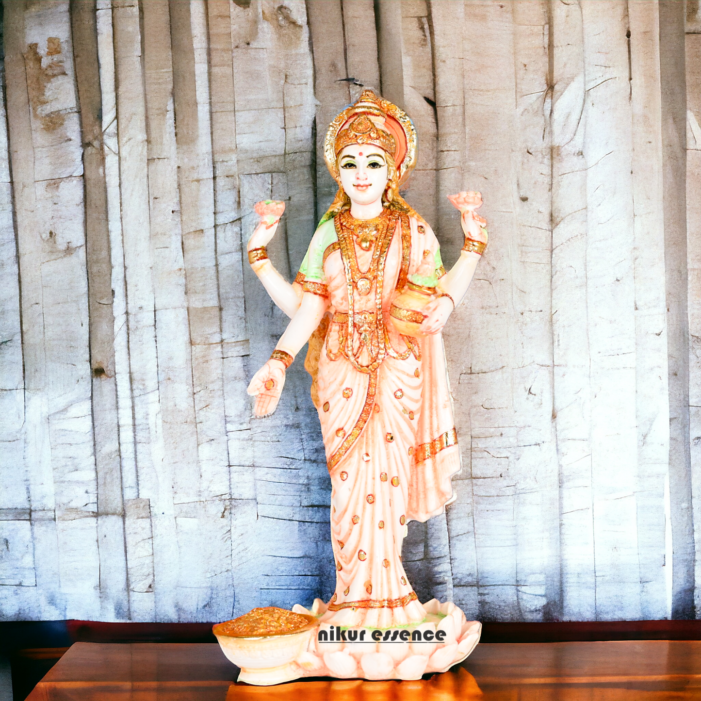 Sri Lakshmi Statue - Hand Painted Dust Marble Lakshmi Idol for Home Temple, Meditation Room Nikuressence Dust Marble Lakshmi Statue Hand Painted Dust Marble Lakshmi Idol Handcrafted Hindu Goddess Idol Hindu Goddess Sculpture Home Temple Decor Lakshmi Idol for Worship laxmi mata murti Marble Lakshmi Statue for Spiritual Growth Meditation Room Essentials Nikur Essence Products Nikur Essence Sri Lakshmi Statue Spiritual Decor for Home Spiritual Growth Tools Wealth and Prosperity Idol