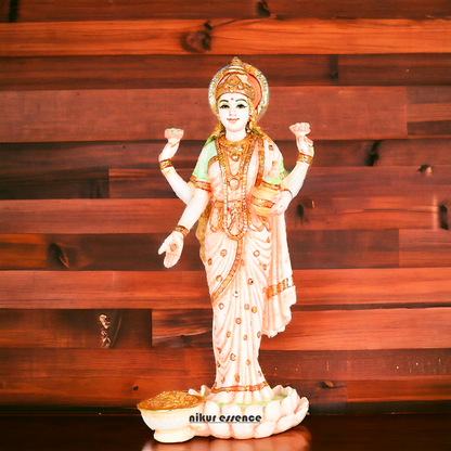 Sri Lakshmi Statue - Hand Painted Dust Marble Lakshmi Idol for Home Temple, Meditation Room Nikuressence Dust Marble Lakshmi Statue Hand Painted Dust Marble Lakshmi Idol Handcrafted Hindu Goddess Idol Hindu Goddess Sculpture Home Temple Decor Lakshmi Idol for Worship laxmi mata murti Marble Lakshmi Statue for Spiritual Growth Meditation Room Essentials Nikur Essence Products Nikur Essence Sri Lakshmi Statue Spiritual Decor for Home Spiritual Growth Tools Wealth and Prosperity Idol