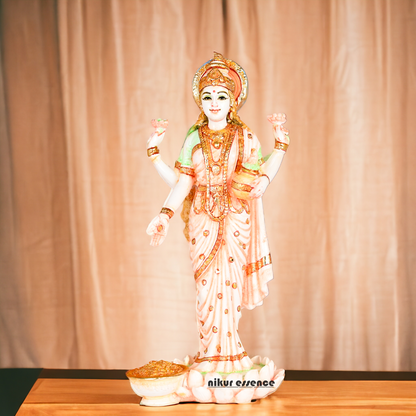 Sri Lakshmi Statue - Hand Painted Dust Marble Lakshmi Idol for Home Temple, Meditation Room Nikuressence Dust Marble Lakshmi Statue Hand Painted Dust Marble Lakshmi Idol Handcrafted Hindu Goddess Idol Hindu Goddess Sculpture Home Temple Decor Lakshmi Idol for Worship laxmi mata murti Marble Lakshmi Statue for Spiritual Growth Meditation Room Essentials Nikur Essence Products Nikur Essence Sri Lakshmi Statue Spiritual Decor for Home Spiritual Growth Tools Wealth and Prosperity Idol