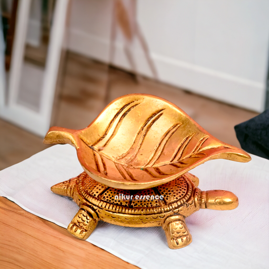 Solid Brass Leaf Tortoise Diya - 2.5 inches