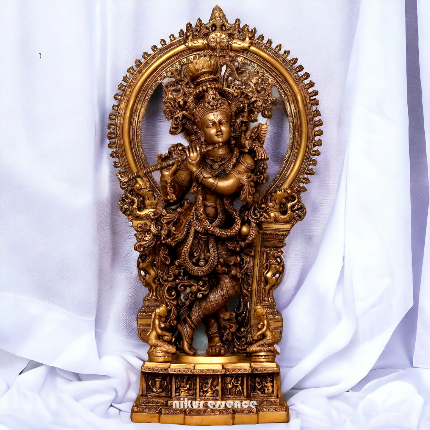 Buy Antique Brass Krishna Standing Big Idol - 32 inches