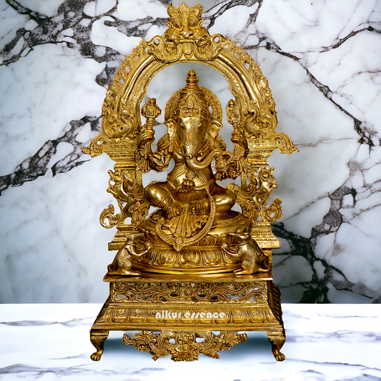 Solid Brass Ganesha Sitting on Singhasan - 28 inches