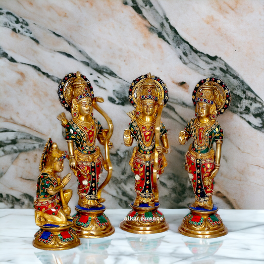 Large Ram Parivar Darbar Brass with stone work idol - 12.5 inches