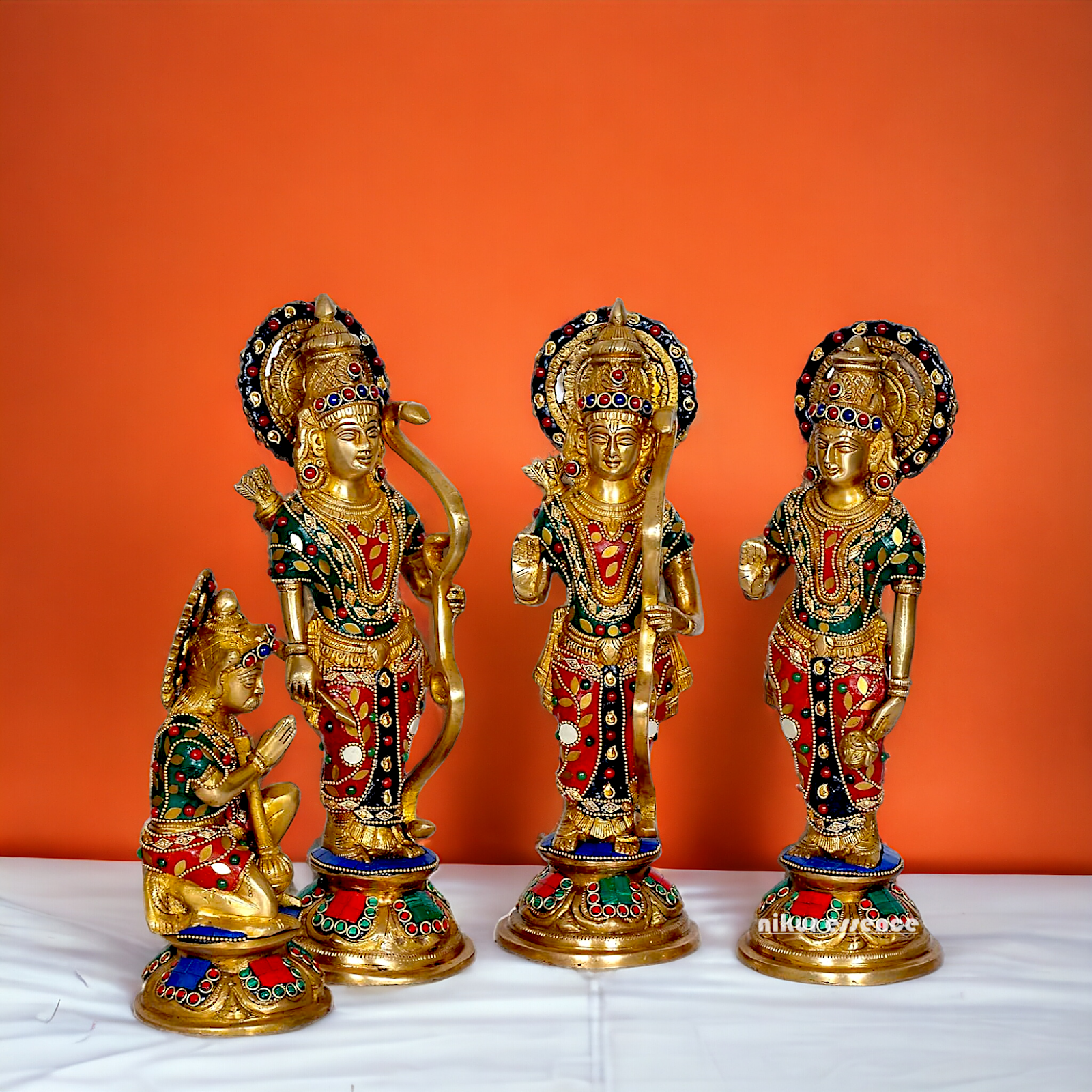 Large Ram Parivar Darbar Brass with stone work idol - 12.5 inches