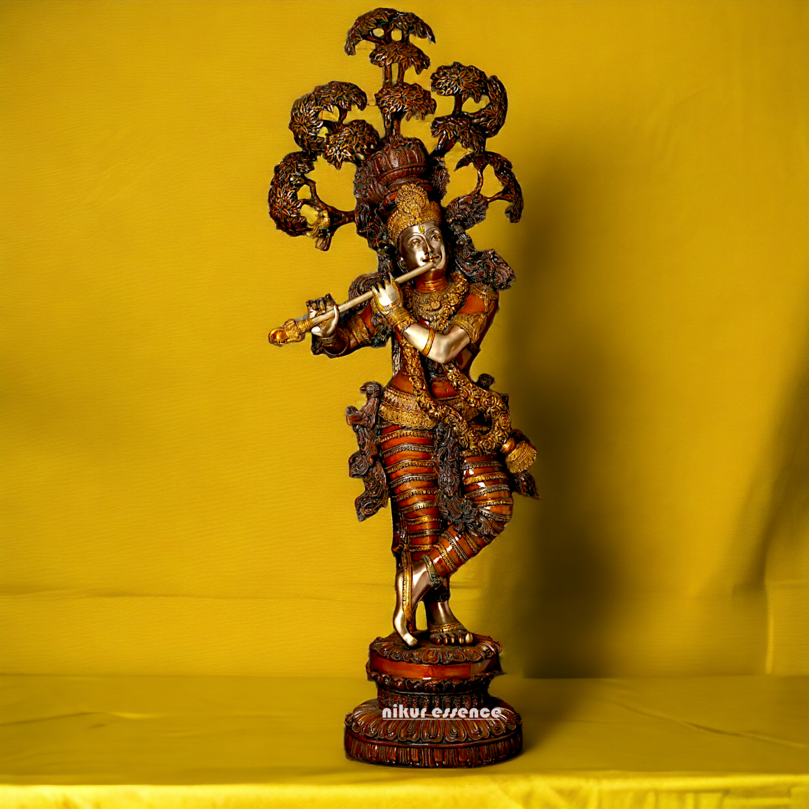 Big Krishna Playing Flute with Tree Beauty brass statue - 45 inches