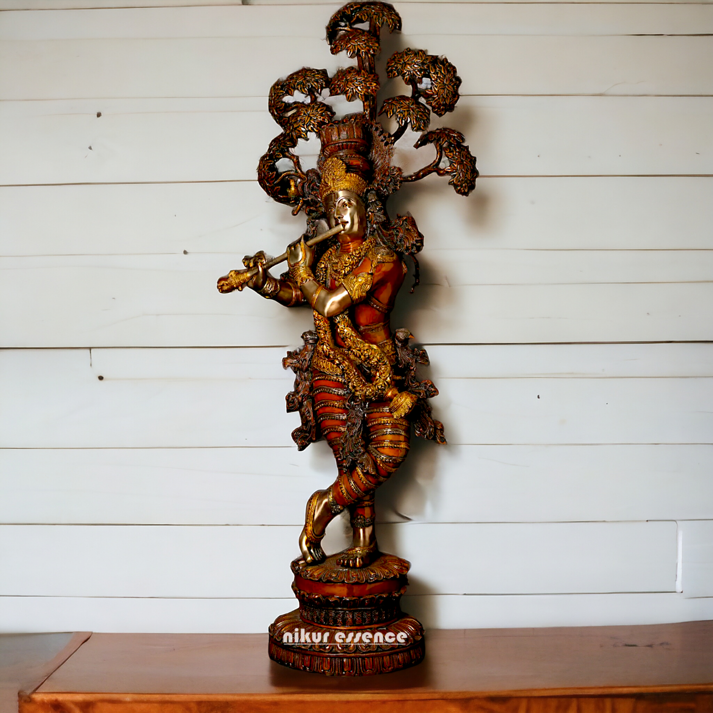 Big Krishna Playing Flute with Tree Beauty brass statue - 45 inches