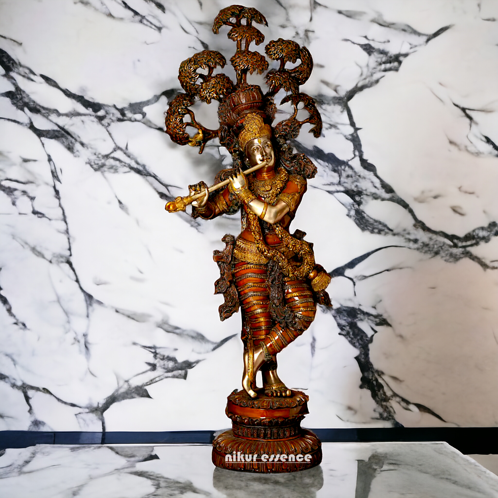 Big Krishna Playing Flute with Tree Beauty brass statue - 45 inches