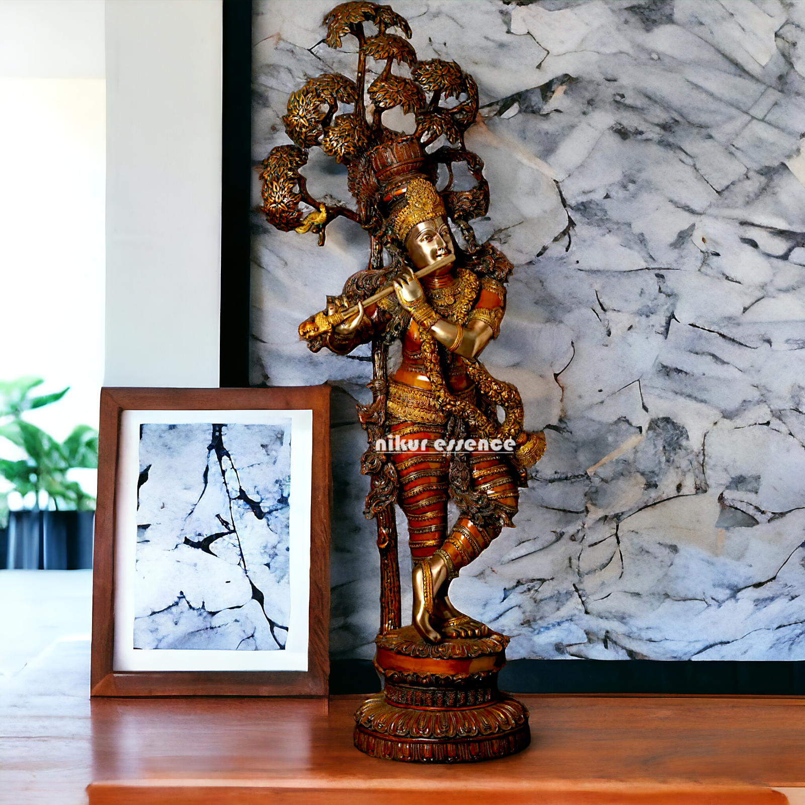 Big Krishna Playing Flute with Tree Beauty brass statue - 45 inches