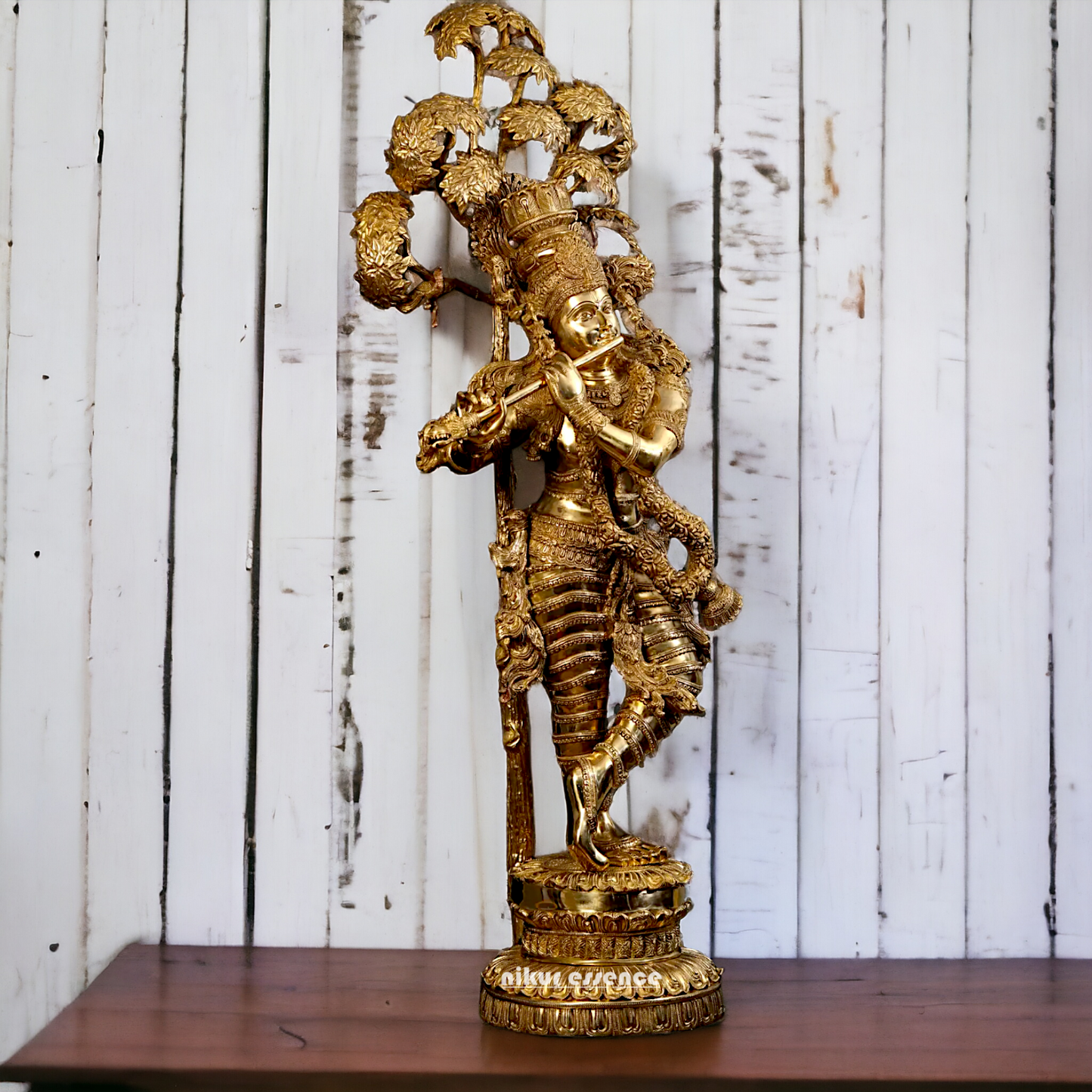 Big Krishna with Tree Playing Flute solid brass idol - 57 inches