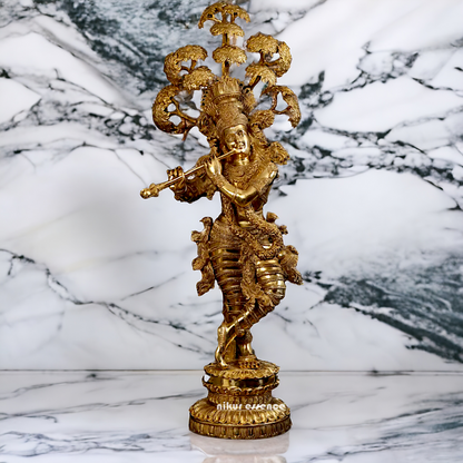 Big Krishna with Tree Playing Flute solid brass idol - 57 inches