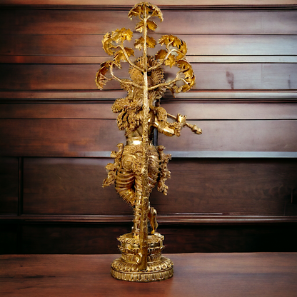 Big Krishna with Tree Playing Flute solid brass idol - 57 inches