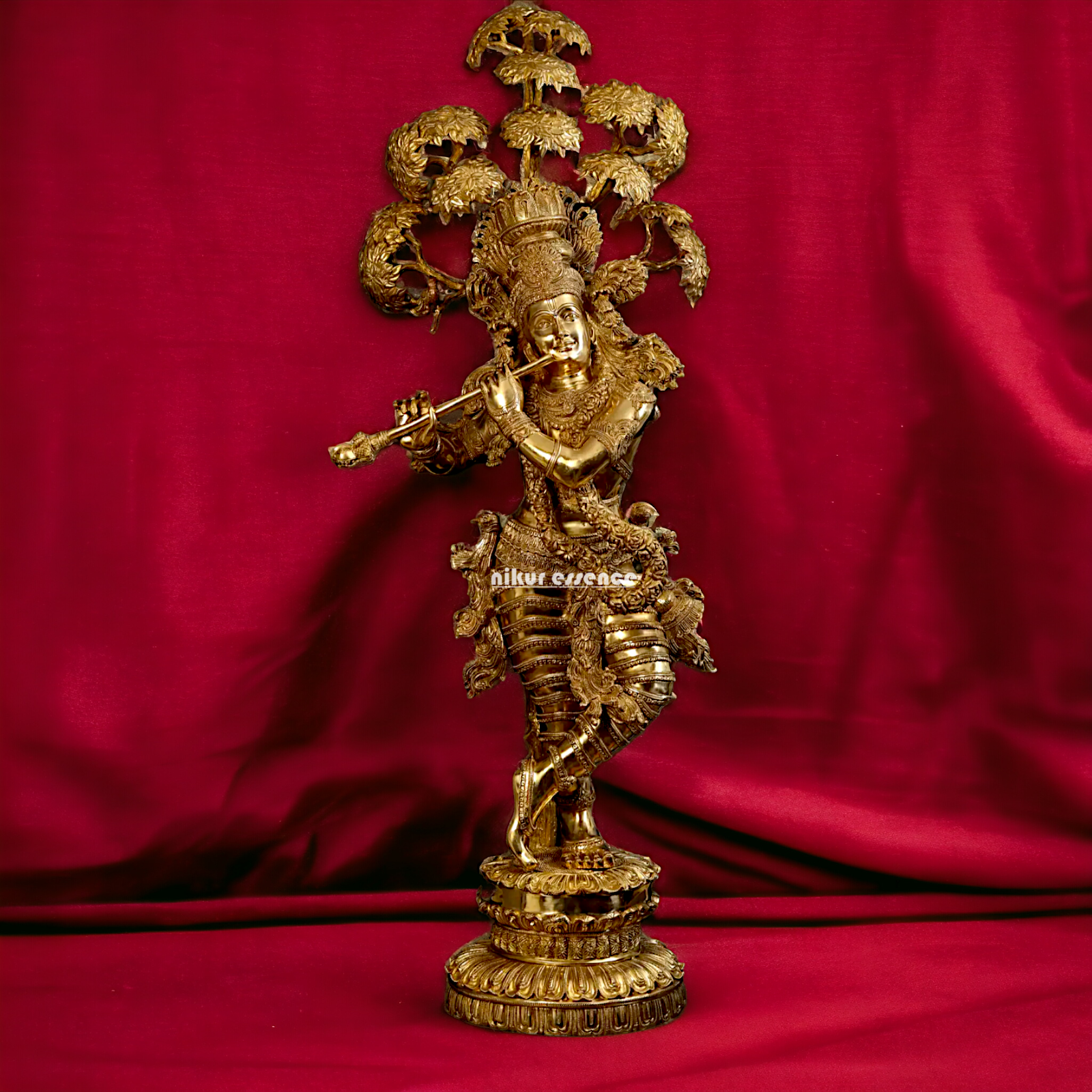 Big Krishna with Tree Playing Flute solid brass idol - 57 inches