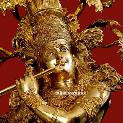 Big Krishna with Tree Playing Flute solid brass idol - 57 inches