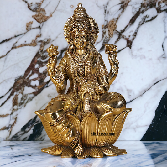 Superfine Brass Lakshmi Maa Sitting on Lotus Idol - 7.5 inches