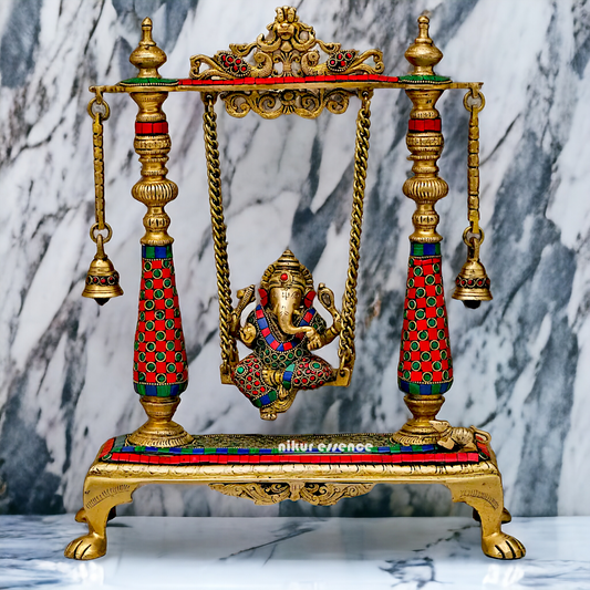 Large Ganpati Swinging Brass with Stone Work idol - 16 inches Nikuressence