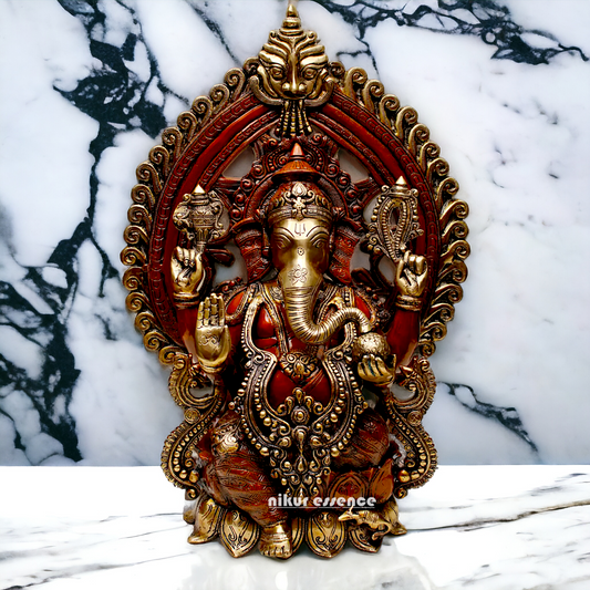 Brass Ganesha Vinayaka Seated on Lotus Idol - 25 inches