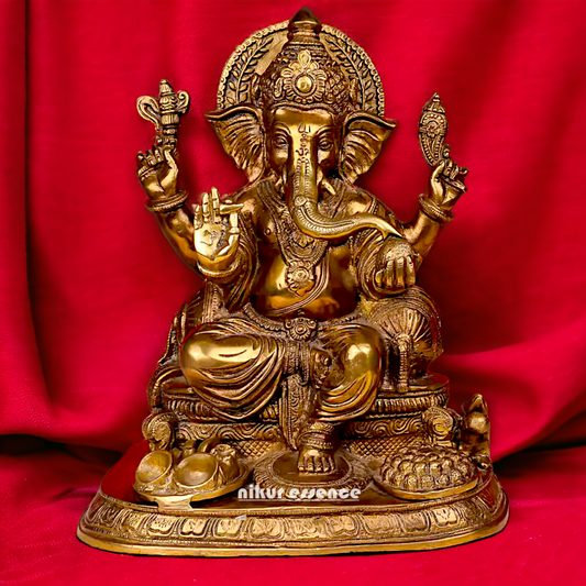 Shop Ganesha Ganpati Sitting with laddoo thali Solid Brass statue - 13 inches