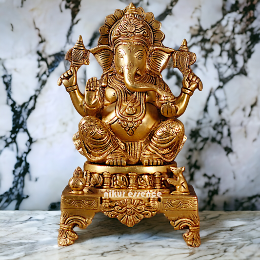 Superfine Brass Ganpati Sitting idol - 11 inches