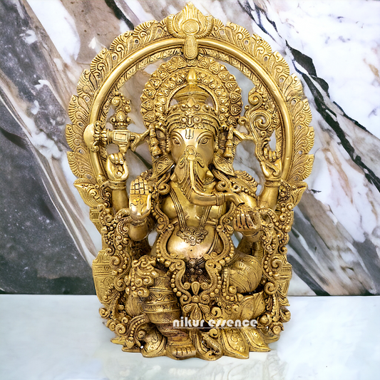 Buy Ganesha Sitting on Lotus Solid brass idol - 20 inches