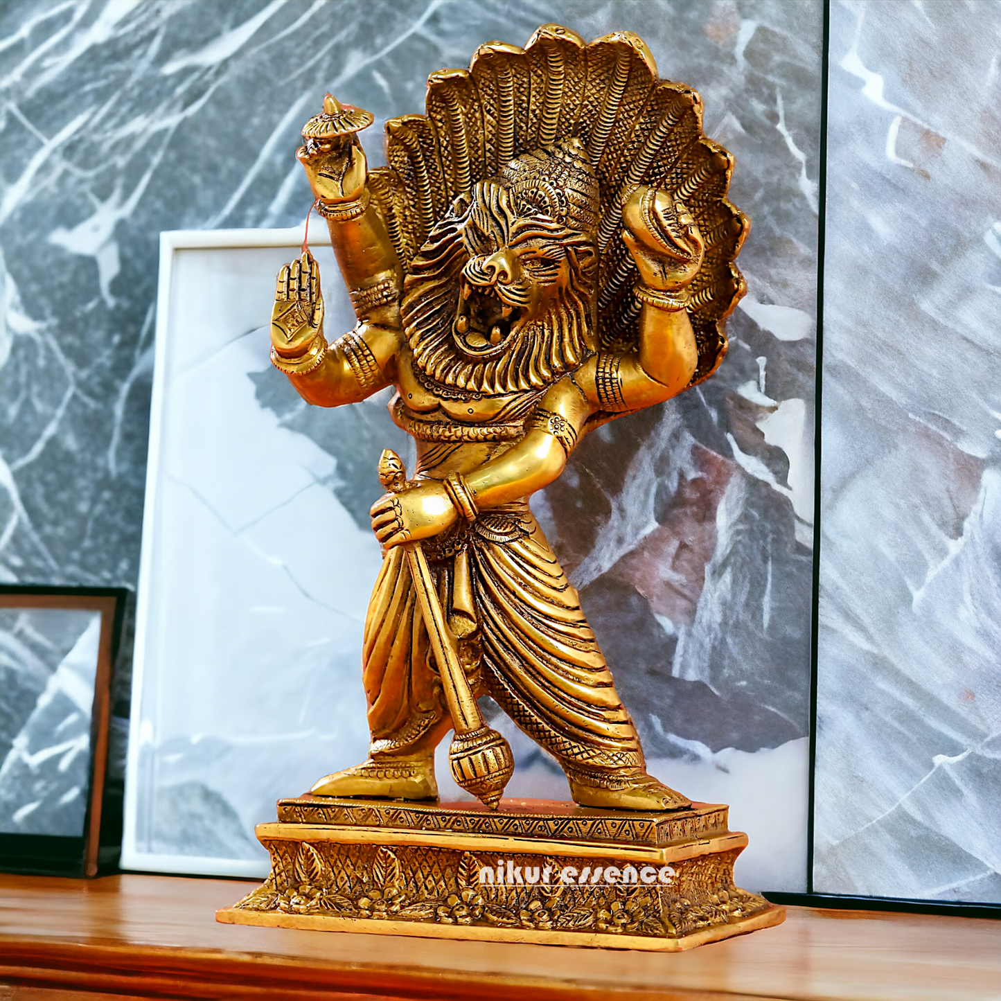 Lord Vishnu Narasimha Solid Brass idol - 11.5 inches