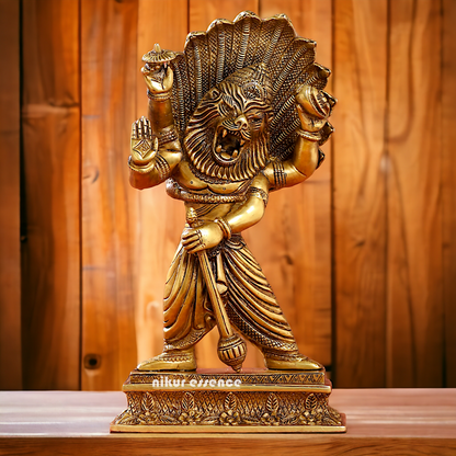 Lord Vishnu Narasimha Solid Brass idol - 11.5 inches