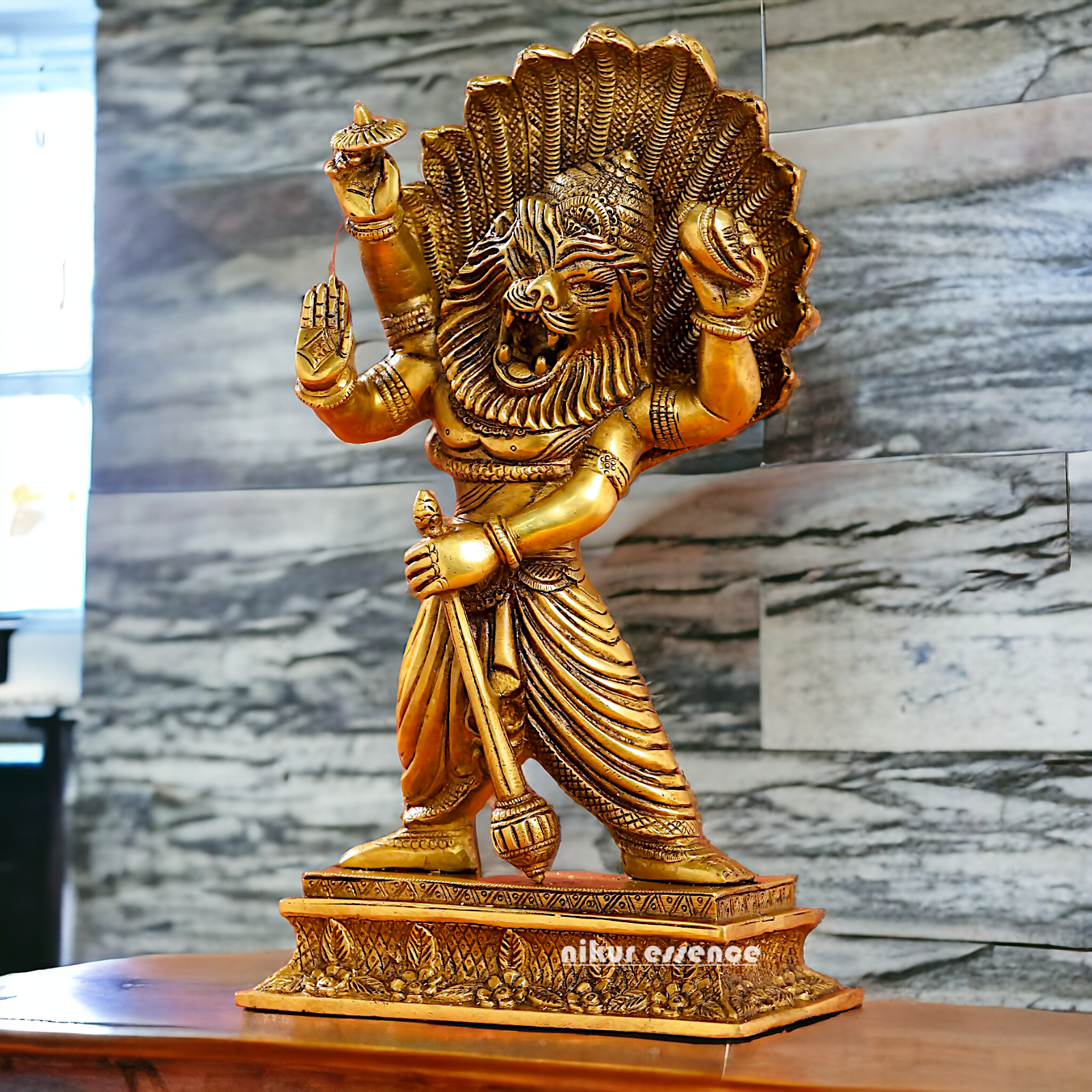 Lord Vishnu Narasimha Solid Brass idol - 11.5 inches