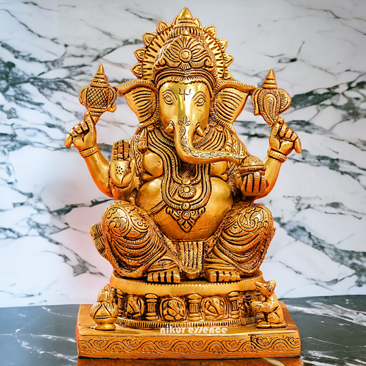 Solid Brass Ganesh with Blessing statue - 13.5 inches