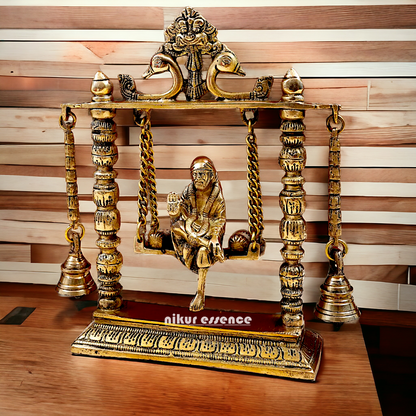 buy Sai Baba swinging Jhula Solid brass idol - 10 inches