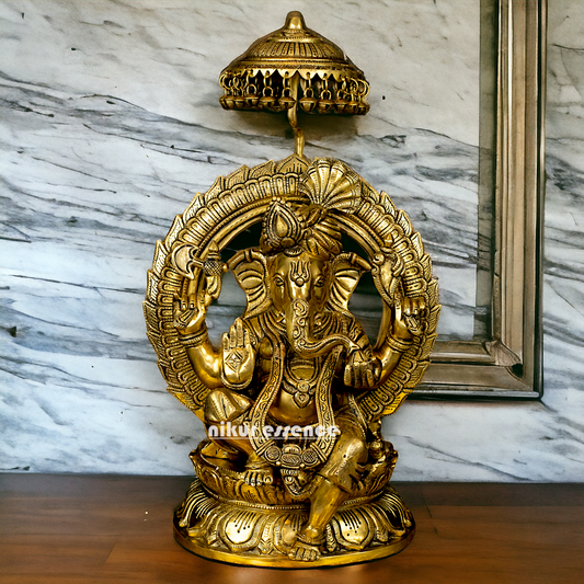 Big Ganesha Ganpati with umbrella solid brass idol - 18 inches