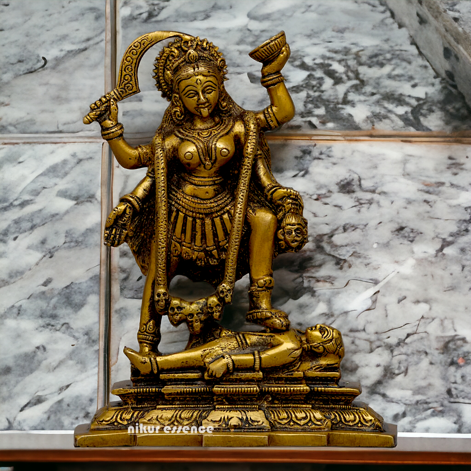 Pure Brass Kali Mata idol - 7.5 inches