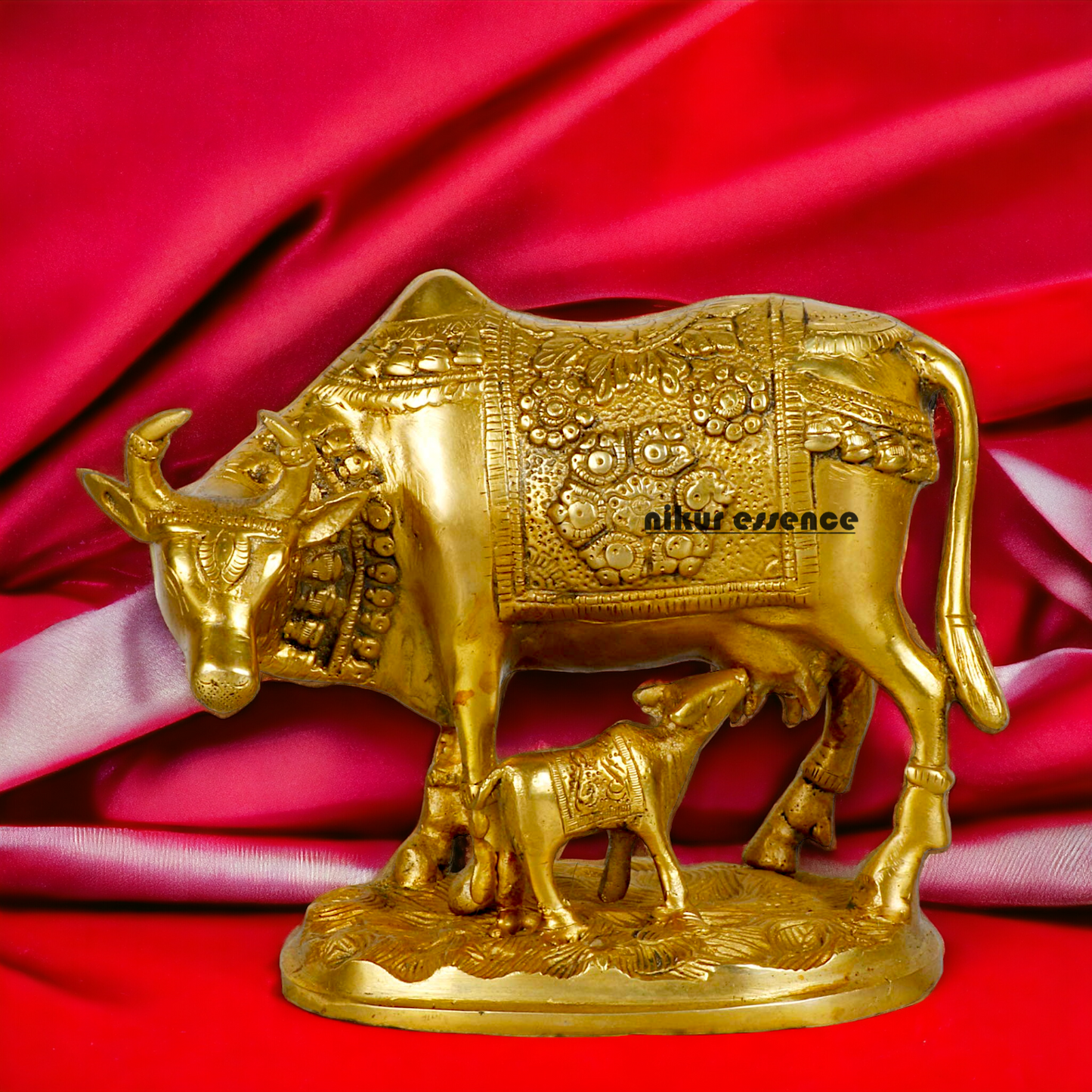 Pure Brass kamadhenu Cow with Calf Idol - 8 inches