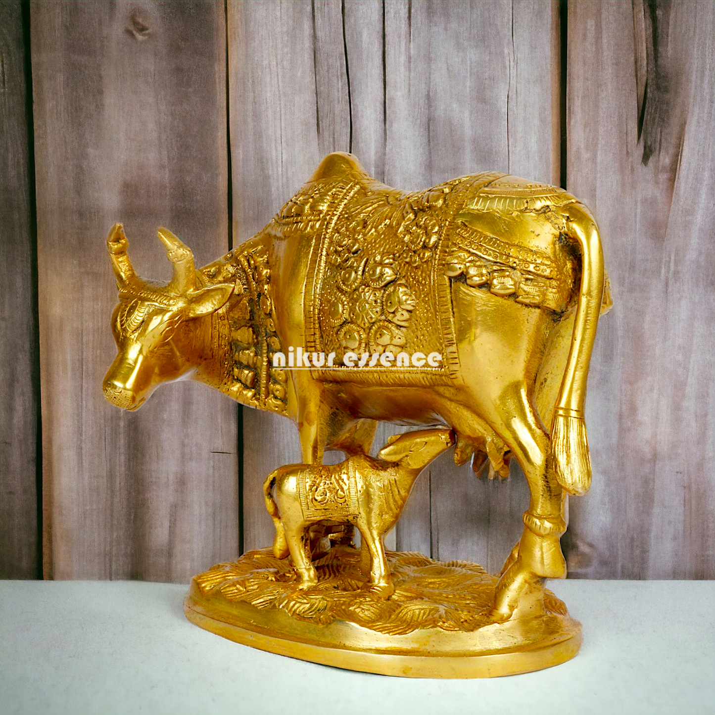 Pure Brass kamadhenu Cow with Calf Idol - 8 inches