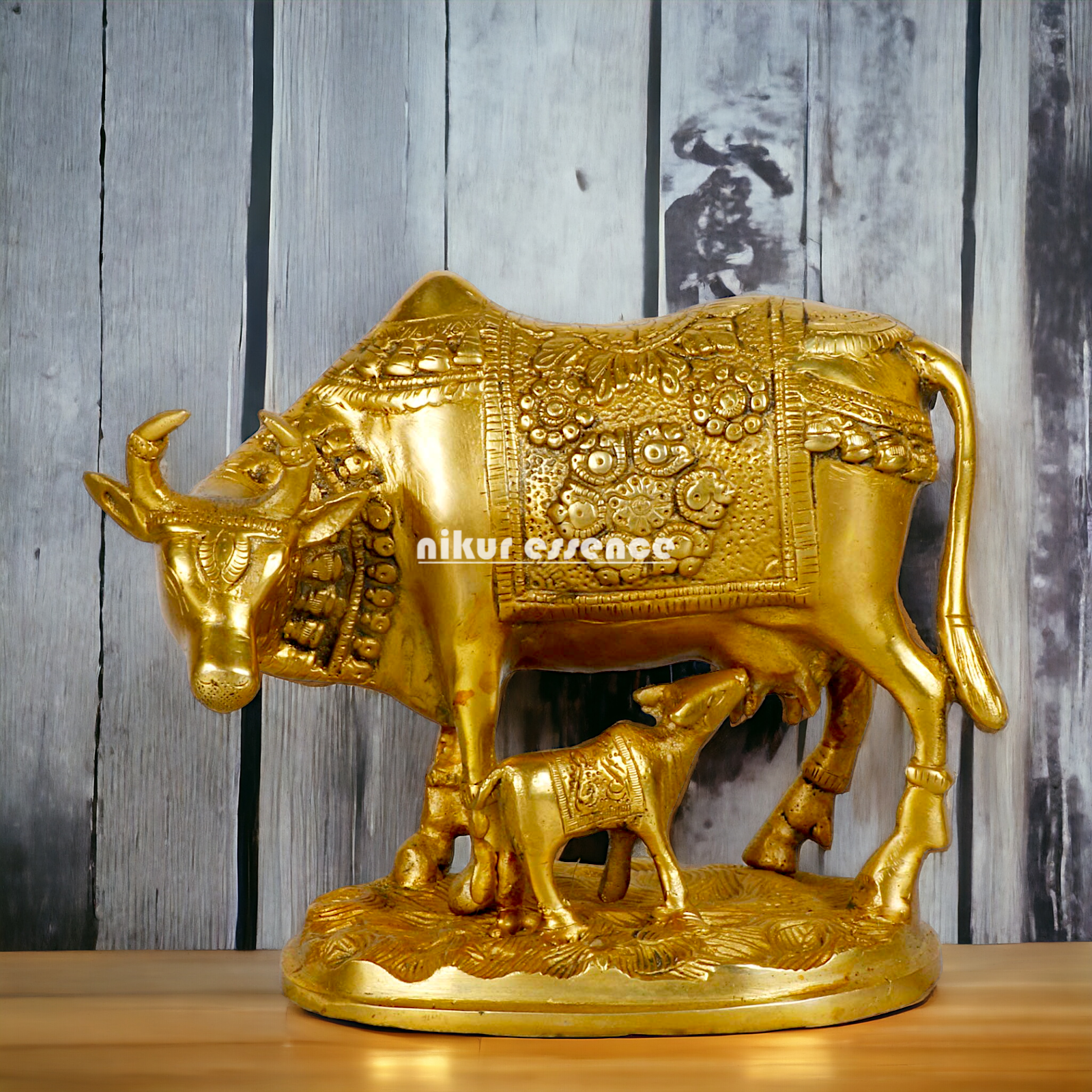 Pure Brass kamadhenu Cow with Calf Idol - 8 inches