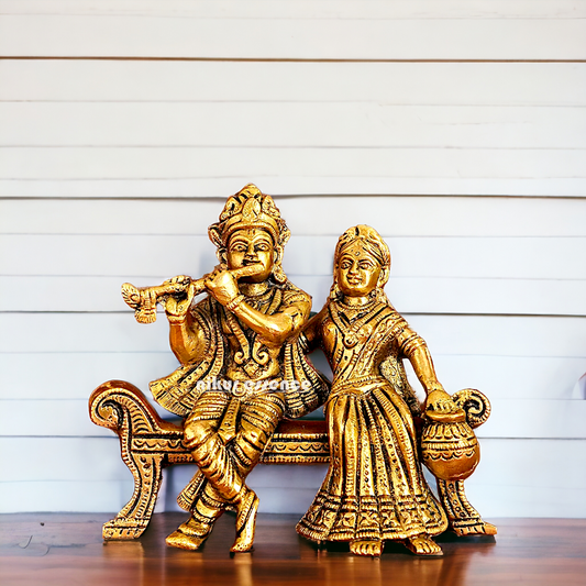 Lord Radha Krishna Sitting on Sofa brass Idol - 6 inches