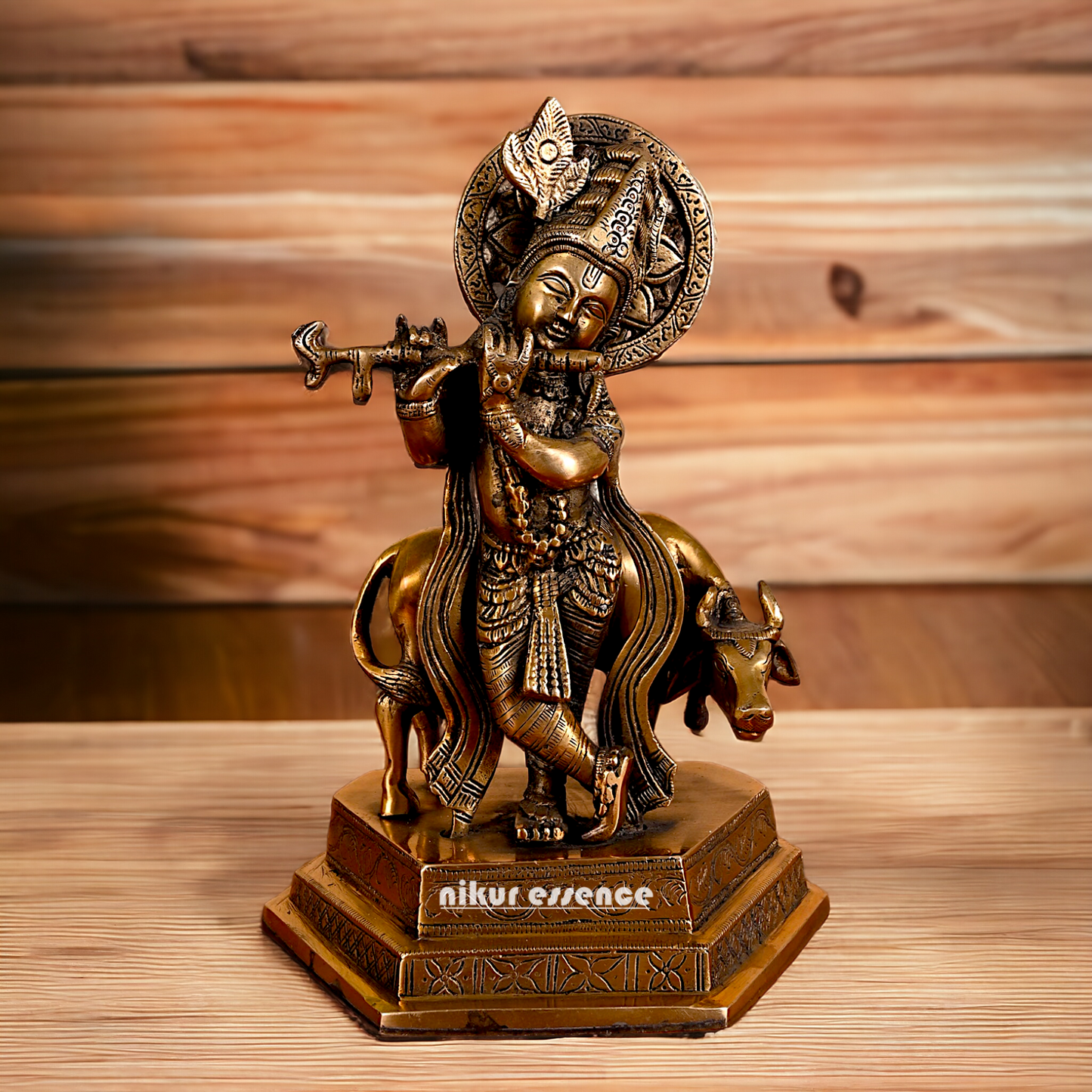 Lord Krishna Playing flute brass idol - 10 inches