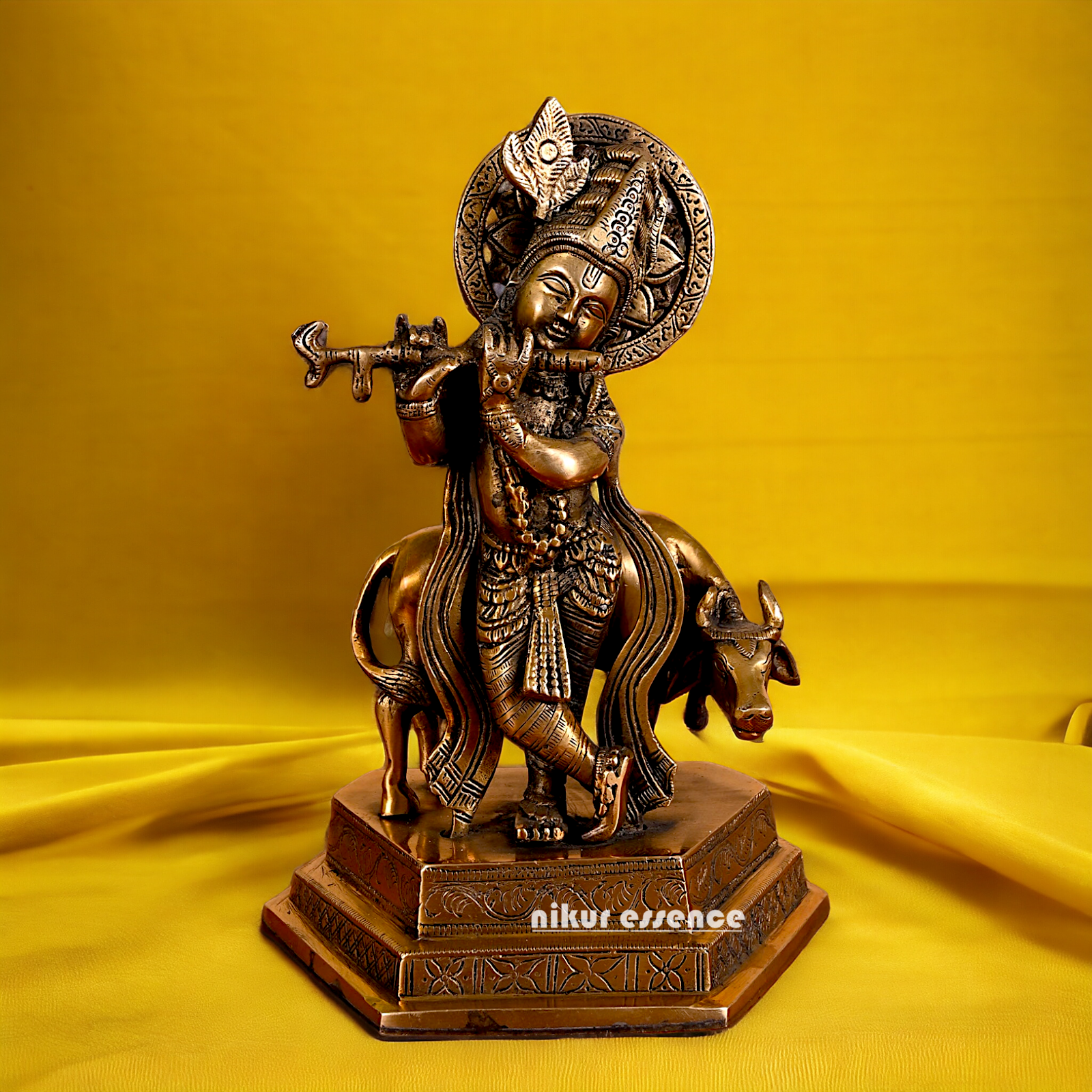 Lord Krishna Playing flute brass idol - 10 inches