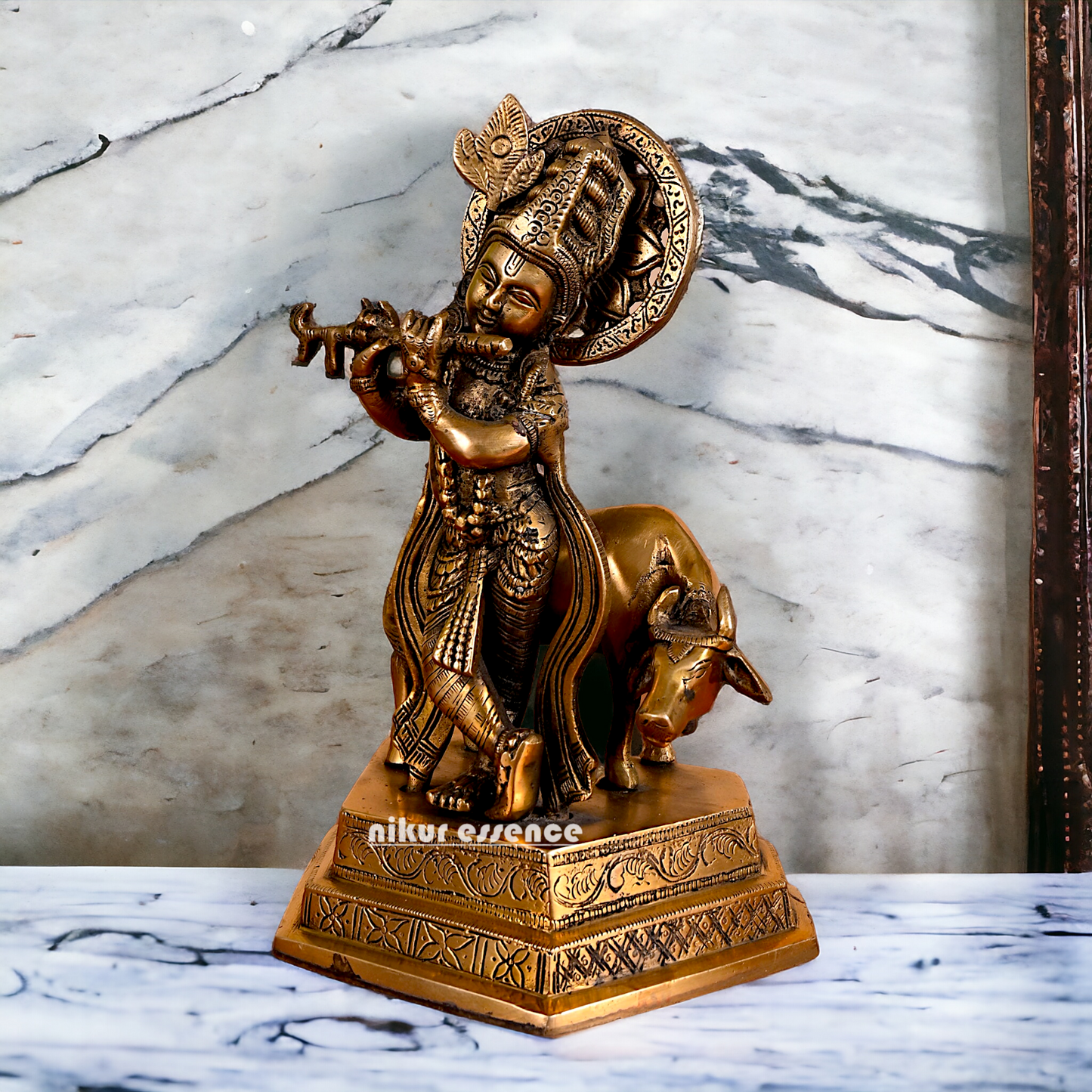 Lord Krishna Playing flute brass idol - 10 inches