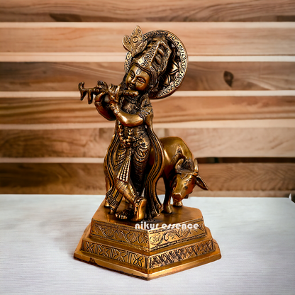 Lord Krishna Playing flute brass idol - 10 inches