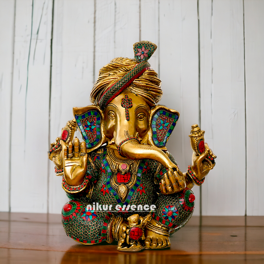 Lord Ganapati Brass with Stone work idol - 16 inches