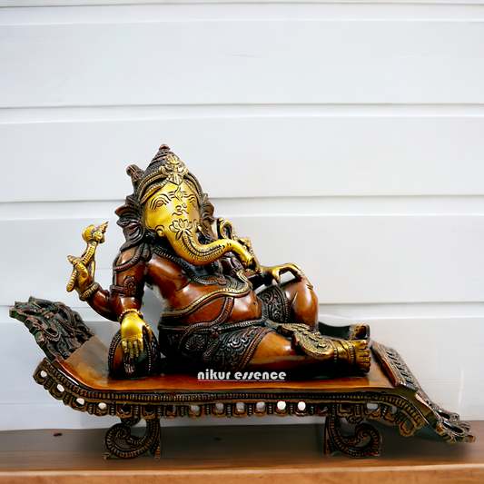 Lord Ganesha Vinayaka Relaxing Brass idol - 11.50 Inch