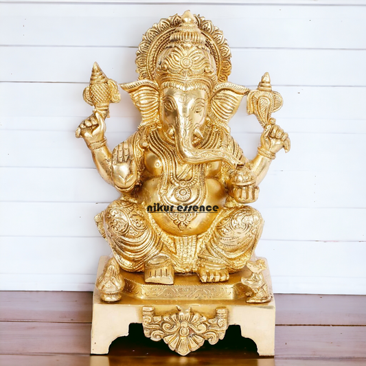 Lord Vinayaka Ganesha Sitting solid brass idol - 11 inches