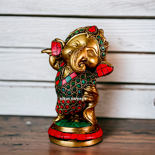 Buy Baby Ganesha Ganpati Brass with Stone Work idol - 5.5 inches