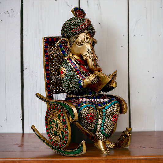 Shop Ganesha seated on chair Brass with Stone Work idol - 16 inches