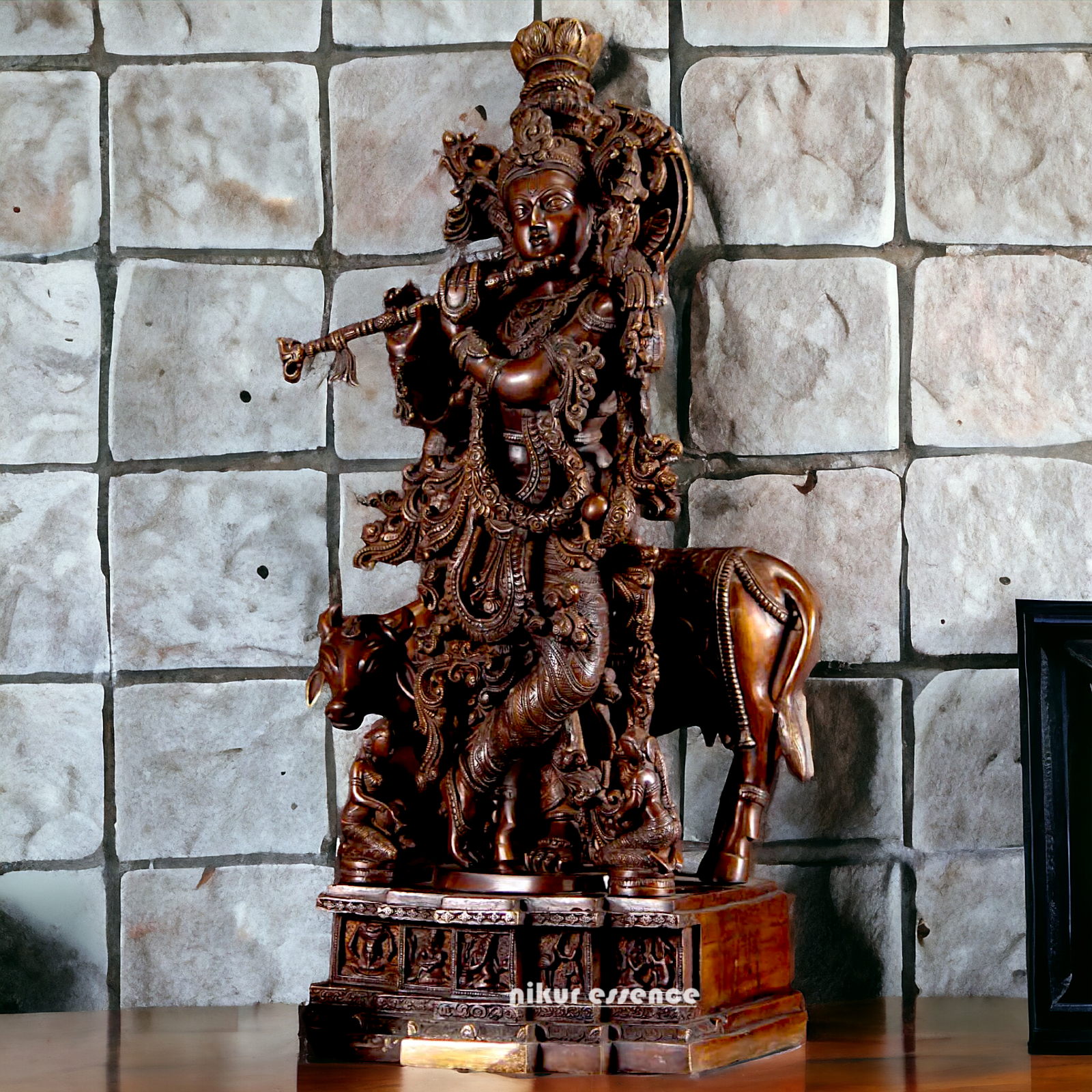 Lord Krishna Standing with Playing Flute Brass idol - 29 inches