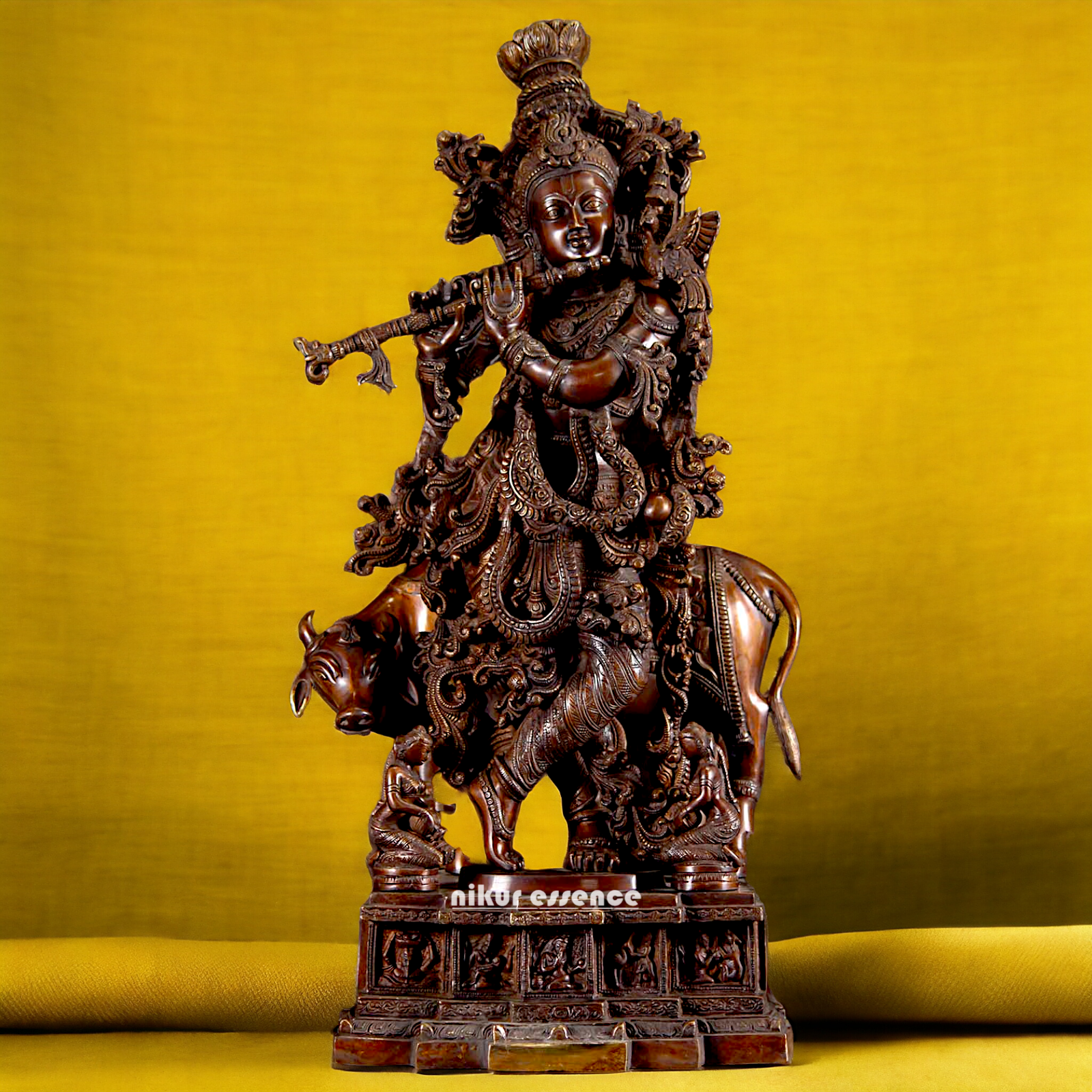 Lord Krishna Standing with Playing Flute Brass idol - 29 inches