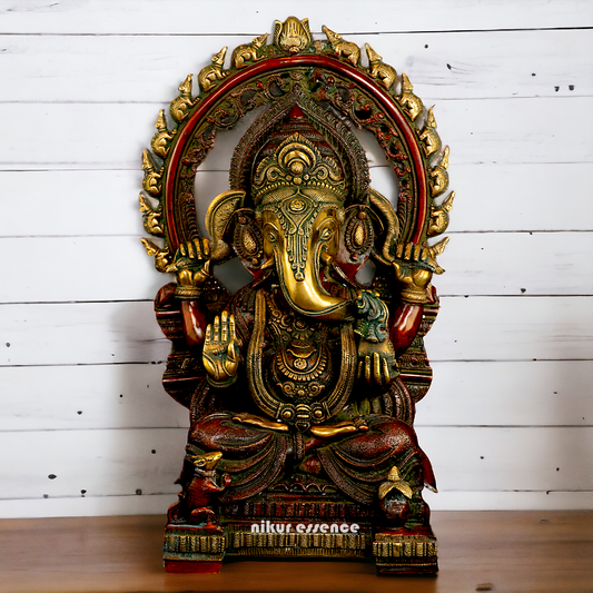 Buy Ganesha seated on Singhasan Brass idol - 21 inches