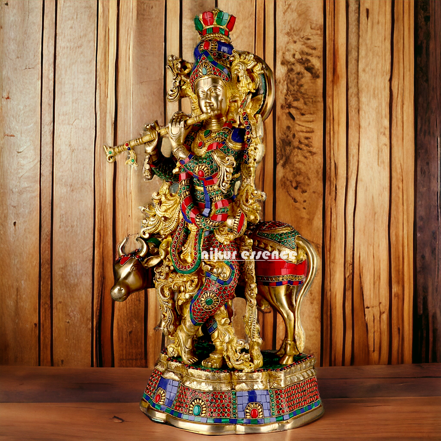 Big Krishna Cow Brass with stone work- 26 Inch