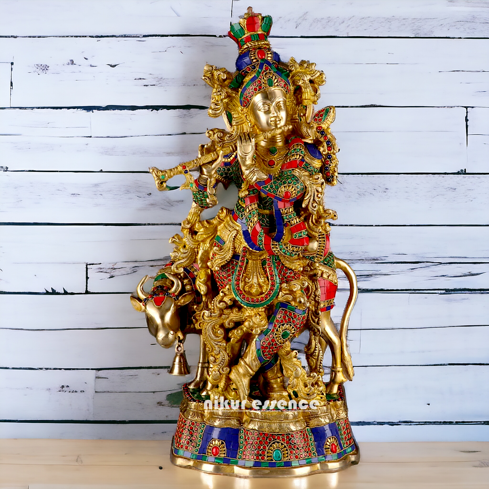 Big Krishna Cow Brass with stone work- 26 Inch