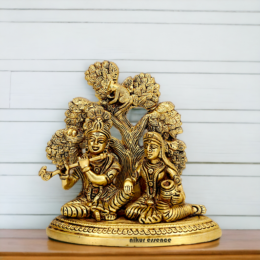 Shop Radha Krishna Sitting with Tree solid Brass idol - 5.5 inch