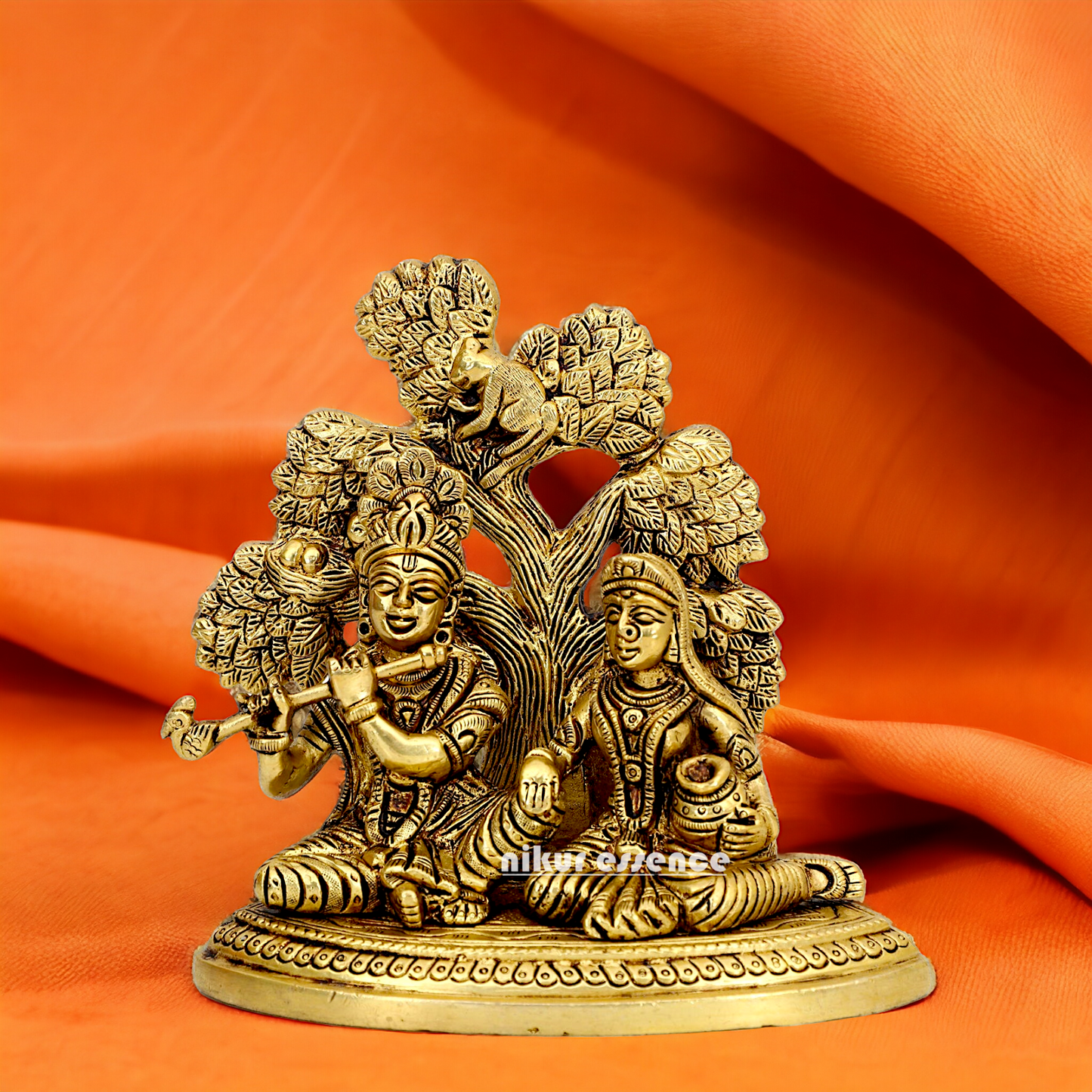 Shop Radha Krishna Sitting with Tree solid Brass idol - 5.5 inch